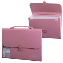 Папка-портфель пластиковая BRAUBERG А4 (327х254х30 мм), 13 отделений, розовая, 221441#S