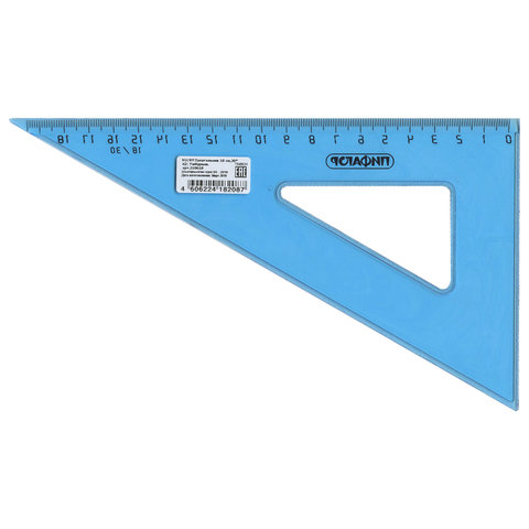 Треугольник пластиковый 30х18 см, ПИФАГОР, тонированный, голубой, 210618, 20шт.#S