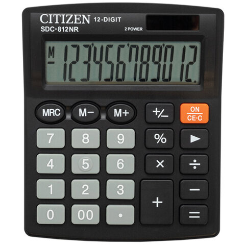 Калькулятор настольный CITIZEN SDC-812NR, МАЛЫЙ (124x102 мм), 12 разрядов, двойное питание#S