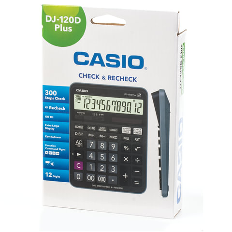 Калькулятор настольный CASIO DJ-120DPLUS-W (192х144 мм), 12 разрядов, двойное питание, черный, DJ-120DPLUS-W-E#S