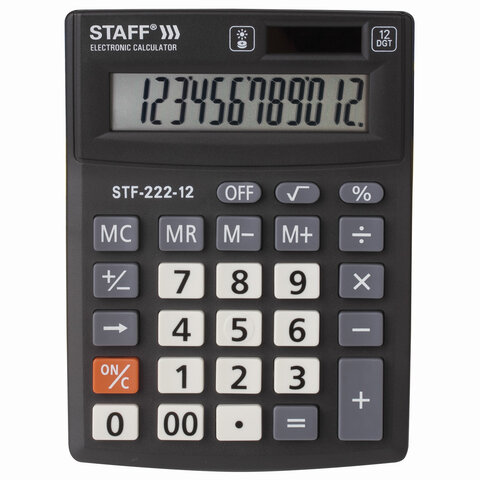 Калькулятор настольный STAFF PLUS STF-222, КОМПАКТНЫЙ (138x103 мм), 12 разрядов, двойное питание, 250420, 2шт.#S