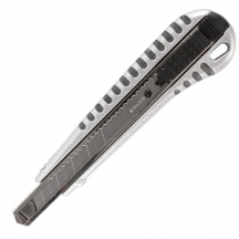 Нож универсальный 9 мм BRAUBERG "Metallic", металлический корпус (рифленый), автофиксатор, блистер, 236971, 4шт.#S