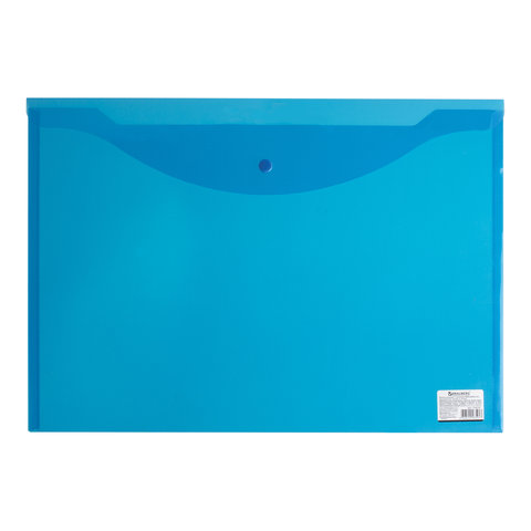 Папка-конверт с кнопкой БОЛЬШОГО ФОРМАТА (305х435 мм), А3, прозрачная, синяя, 0,18 мм, BRAUBERG, 224034, 10шт.#S