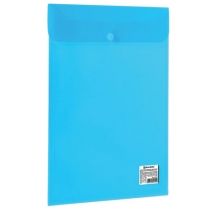 Папка-конверт с кнопкой BRAUBERG, вертикальная, А4, до 100 листов, прозрачная, синяя, 0,15 мм, 224977, 30шт.#S