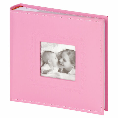 Фотоальбом BRAUBERG "Cute Baby" на 200 фото 10х15 см, под кожу, бумажные страницы, бокс, розовый, 391141#S
