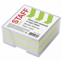Блок для записей STAFF в подставке прозрачной, куб 9х9х5 см, цветной, чередование с белым, 129198, 6шт.#S