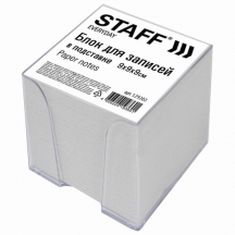 Блок для записей STAFF в подставке прозрачной, куб 9х9х9 см, белый, белизна 70-80%, 129202, 6шт.#S