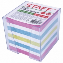 Блок для записей STAFF в подставке прозрачной, куб 9х9х9 см, цветной, чередование с белым, 129206, 5шт.#S