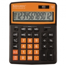 Калькулятор настольный BRAUBERG EXTRA COLOR-12-BKRG (206x155 мм), 12 разрядов, двойное питание, ЧЕРНО-ОРАНЖЕВЫЙ, 250478#S