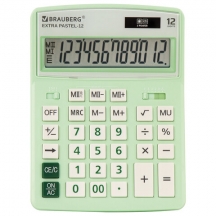 Калькулятор настольный BRAUBERG EXTRA PASTEL-12-LG (206x155 мм), 12 разрядов, двойное питание, МЯТНЫЙ, 250488#S