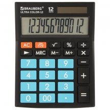 Калькулятор настольный BRAUBERG ULTRA COLOR-12-BKBU (192x143 мм), 12 разрядов, двойное питание, ЧЕРНО-ГОЛУБОЙ, 250497#S