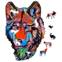 Пазл деревянный "Красочный волк", 110 фигурных деталей, деревянный короб, FOFA, ST006, ST0061#S