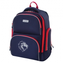 Рюкзак BRAUBERG CLASSIC, легкий каркас, премиум материал, Lion, синий, 37х32х21 см, 228829#S